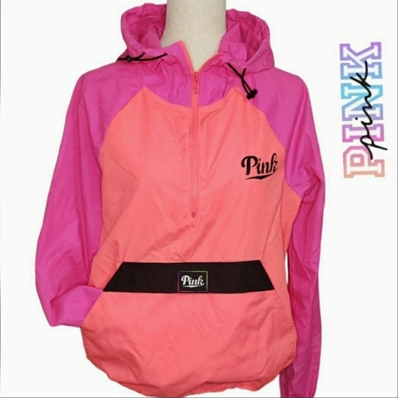Victoria Secret VS Orange and Pink Hood Windbreaker Size XS/S - Picture 1 of 11